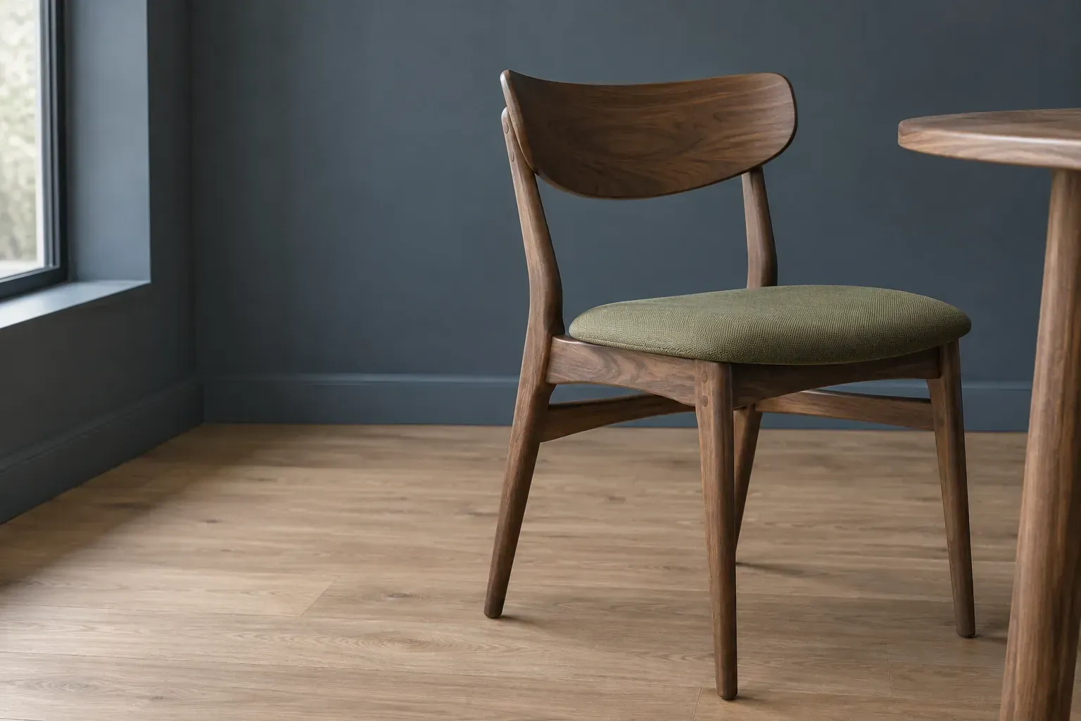 Chaise et table en bois ; illustration de la famille mobilier.